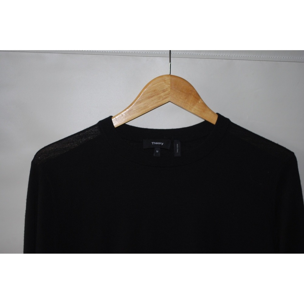Theory Regal Merino Wool Sweater Men's M Black Crew Neck Quiet Luxury - Picture 2 of 6